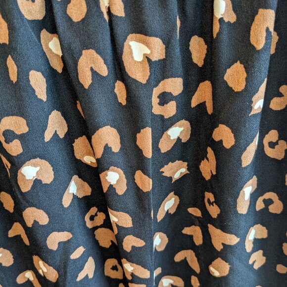 Crepe Wide Leg Pants Leopard Print with Contrast Stripe and Pockets XL - Picture 6 of 6